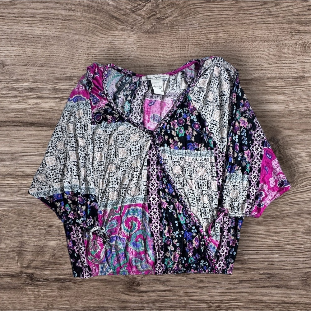 American Rag Multicolor Patchwork Top Open Sleeve Detail ‼️See Photo 6 & 7‼️ - Picture 1 of 7